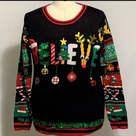 Christmas Sweater with Hanging Bells Holiday Party Festive Sweater - Picture 14 of 17